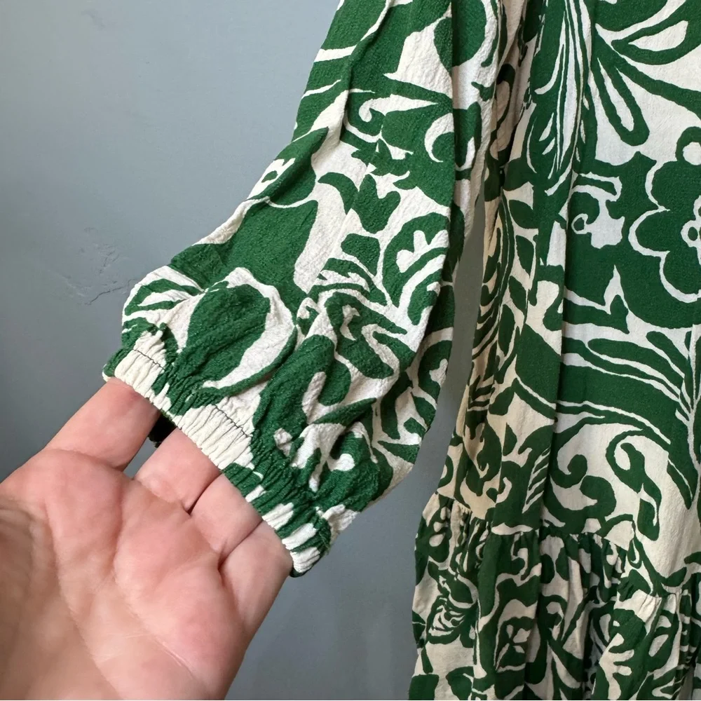 Zara Basic Printed Tunic Mini Dress in Green/Ecru. EUC. Small - Picture 6 of 11